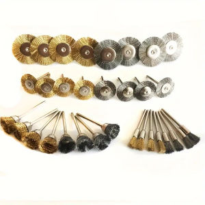 9/10pcs Steel Wire Brass Brush Rotary Tool Electric Dremel Drill Bit Polishing Grinding Wheel T-shaped Brush Accessories