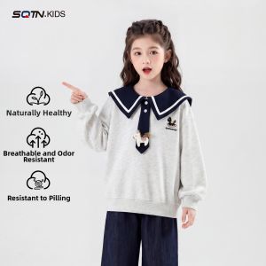 SQTN.KIDS | Girls Mid-to-Older Children New Autumn Spring Style Collar Polo Shirt
