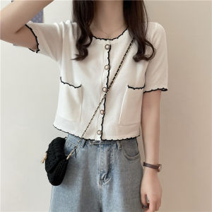 Summer Lightweight Ice Silk Knit T-Shirt for Women Loose Fit Ins Design Sensitive to the Wind Short Sleeve Work Clothing