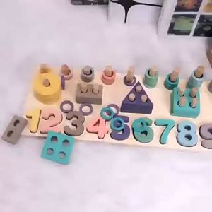 Mainan Geometri Alphabet Number Stacker Montessori Wooden Angka Huruf Kayu