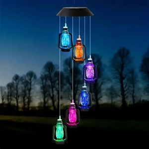 1PC 6LED Solar Wind Chime Light String LED Retro Bottle Light Suitable For Courtyard GardenOutdoor Landscape Decoration.