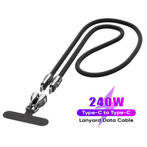 AUFU 2in1 240W USB C to Type C Lanyard Data Cable 5A PD Fast Charging For iPhone 16 15 Xiaomi Huawei Phone Lanyard Charge Cable