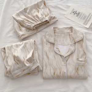 Japanese Style Fancy White Jade Flow Mark Couple Pajamas Womens Summer Short Sleeve Shorts Three-Piece Set Pure Cotton Mens Home Wear