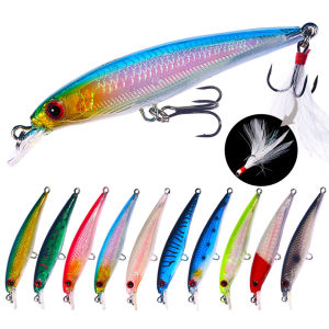 HENGJIA 5/10 PCS Fishing Lure Set 6.7g 9cm Minnow Wobblers Hard Bait Feather Hook Isca Artificial Bait Pesca Carp Fishing Tackle