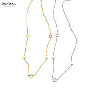 JeeMango New Hollow Heart Flower Choker Necklace For Women High Quality Stainless Steel CZ Crystal Chain Pendant Jewelry N25055