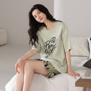 MiiOW | Bộ đồ ngủ cotton nguyên chất cho nữ có đệm ngực tay ngắn quần ngắn mặc ở nhà mùa hè cỡ lớn có thể mặc ngoài trời