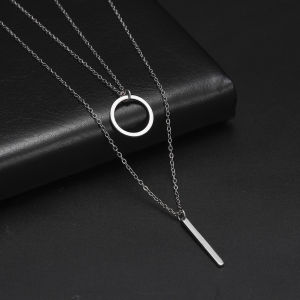 Skyrim Geometric Round Pendant Stainless Steel Double Layer Necklace Womens Girls Fashion Simple Birthday Gift Jewelry Gift New
