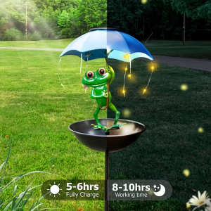 Solar Frog Statue Lawn Lamp Outdoor Hummingbird Bird Feeder Solar Garden Light with LED String Light for Yard Lawn Pathway Decor