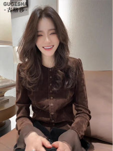 Elegant Long Sleeve Mesh Splice Shirt Womens Fashion Slim Fit Shirt French Style Straight Tube Regular Thickness Autumn New