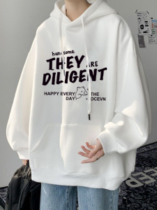 เสื้อสเวตเตอร์มีฮู้ดผ้าฝ้ายแท้หนาสำหรับฤดูใบไม้ผลิและฤดูใบไม้ร่วงสำหรับผู้ชาย แจ็คเก็ตทรงหลวมสบาย ๆ สไตล์อเมริกันสำหรับนักเรียน