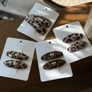 Oversize Waterdrop Leopard Print Hair Clips Korean Style Fashion Accessories for Women Oval Double Pronged Hair Grips