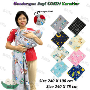 BAYIe - Gendongan Bayi Cukin Jarik Modern Selendang Motif Karakter Tanpa Ring Size 75x240 cm & Size 100x240 cm