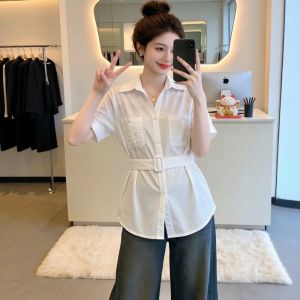 AIYITI | French Style High Waist V-Neck Short Sleeve Slimming Top