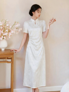 XIANGYING | Chinese Style Cheongsam Dress White Embroidered
