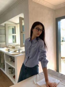 NIHAOKANONG | Áo Sơ Mi Form Ôm Phong Cách Học Đường Dài Tay Cho Phụ Nữ Nhỏ Gọn