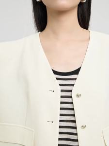 DESIGNICE | Checkerboard French Chic Short Sleeve Round Collar Jacket White
