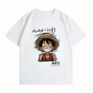Bandai | Mens and Kids Clothing New 100% Cotton Breathable Summer T-Shirt Bandai One Piece Luffy Print Casual Streetwear Mens T-Shirt