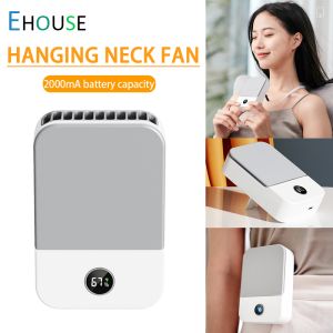 Hanging Neck Fan Summer Mini Air Cooler USB Rechargeable Portable Strong Wind LED Power Display Waist Clip On Fan Multipurpose Small Fan