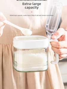 Large Capacity Glass Sealed Seasoning Jar Kitchen Salt Sugar Spice Storage Container Moisture Proof Square Shape Home Use