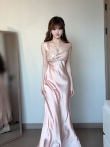 CHANGTONG | Elegant Acetate Satin Strap Dress Skirt