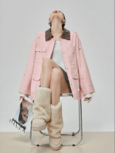 PlumJan | Padded Pink Heavy Embroidery Loose Korean Style Collar Workwear Jacket