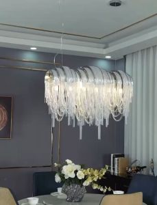 Lampu Gantung Ruang Tamu Lampu Hias Kamar Tidur Modern Mewah 110cm LED 3 Warna Lampu Hias Gantung Ruang Meja Makan Pendant Panjang Restoran E14 MOOISHC