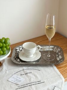 Silver Plated Tray Luxury Metal Aromatherapy Tray Jewelry Storage Decorative Plate Fruit Serving Tray Photography Props