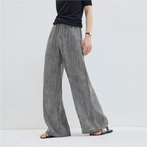 Designer Giordano Womens High Waist Wide Leg Pants Summer New Style Faded Floral Embroidery Elastic Waist Casual Trousers