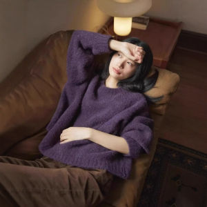 CHOEFULYN | Áo Sweater Màu Tím Retro Mềm Mại và Ấm Áp cho Nữ
