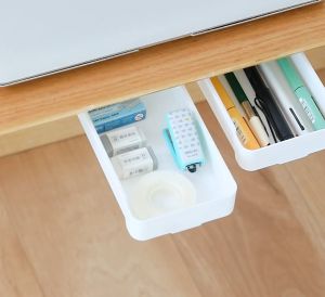 Hithome เก๊ะ ลิ้นชักติดใต้โต๊ะ กล่องลิ้นชักเก็บของอเนกประสงค์ แบบติดกาว 2หน้า