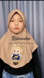 Kerudung Anak Labubu x Mixue Ropel Tali Kepang / Hijab Anak Ped Kepang x Polos Jersey Premium