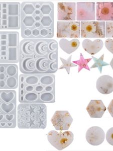 Five-Pointed Star Round Heart-Shaped Square Patch Silicone Mold DIY Epoxy Resin Heart Pendant Earrings Mold