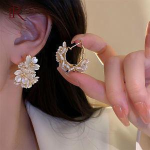 Frascati Korean New Design Acrylic Pearl Flower Hoop Earrings for Women Fashion Elegant Personality Sweet Jewelry Gift