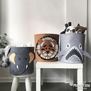 Cartoon Animal Themed Laundry Basket Kids Toy Storage Bag Felt Material Elephant Tiger Lion Dirty Clothes Organizer