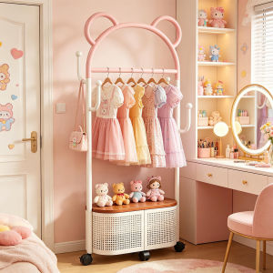 HUIXIONGKANLAN | Dopamine Inspired Bear Design Mobile Clothes Storage Rack