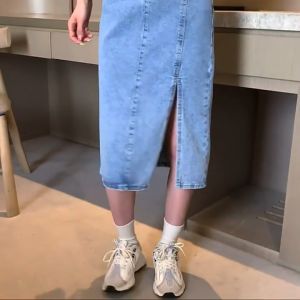 Rok Span Jeans Belah Highwaist Gasper Pinggang Karet Belakang Korean Style 2024 Tebal Premium 7/8