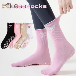 Dreamlikelin 1 Pair Womens Mid-Calf Pilates Socks Non-Slip Professional Yoga Socks Bow Print Fitness & Sports Socks