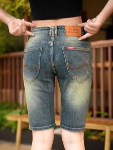 High-End Mens Summer Slim Fit Five-Quarter Denim Shorts Elastic Casual Vintage Washed Jeans Youthful Fashionable Horse Pants