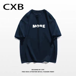 Loose Fit Mens T-Shirt Short Sleeve Letter Print American Retro High Street Style Summer Casual Cotton round Neck Top