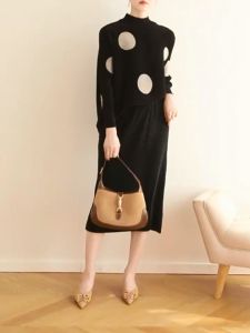 Miyake Factory Direct Supply 2023 Autumn Winter And Spring Sanzhai Pleated Western Style Youthful-Looking Plus Size Loose Mock Neck Top And Skirt