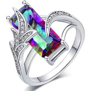 Huitan Luxury Rectangular Cubic Zirconia Rings for Women Multicolored/Green Colors Chic Wedding Engagement Bands Fashion Jewelry