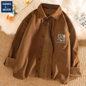 Genio Lamode New Chinese Style Long Sleeve Shirt Mens Corduroy Spring Autumn Back to School Fashion Casual Loose Fit Polyester Fiber