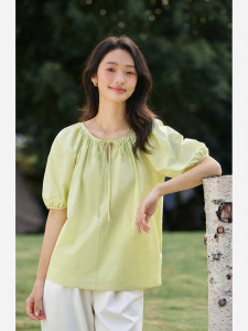 Vimly | Bubble Sleeve Tie Front Loose Fit Summer Shirt