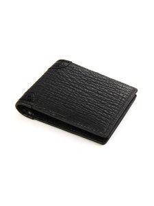 กระเป๋าสตางค์หนังปลาฉลามสีดำแฮนด์เมด กระเป๋าสตางค์แบบสั้น กระเป๋าใส่เอกสารแบบคลาสสิก กระเป๋าสตางค์แบบแยกเป็นสองชั้น กระเป๋าสตางค์หนังแท้