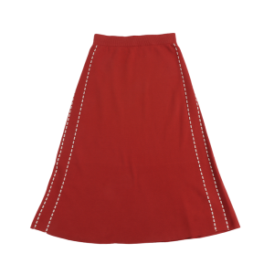 WUSEWUWEI | Colorless Odorless High Waist Knitted Red A-Line Mini Skirt For Women Elegant Style Midi Skirt Pure Color Decorative Stitch