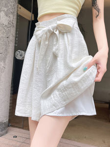 High Waist Ice Silk Cotton Linen Shorts Women Summer Thin Small Size Outdoor Wear Loose Casual A-Line Wide Leg Five-Quarter Pants