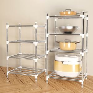 Kitchen Home Use Multi-Functional Stand Pot Holder Microwave Oven Rack Multi-Layer Floor Storage Shelf Stainless Steel