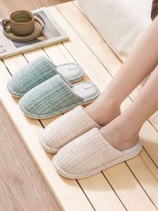 Fall Season Linen Indoor Home Slippers Womens Mens Soft Bottom Silent Floor Cotton Slippers Anti-Slip All Seasons Use