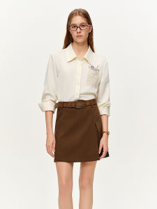 DUSHU | French Style Lazy Embroidered Shirt White
