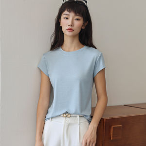 Coffee Ice Silk Quick Dry Short Sleeve Womens T-shirt Summer New Style round Neck Slimming Drape Breathable Sport Top